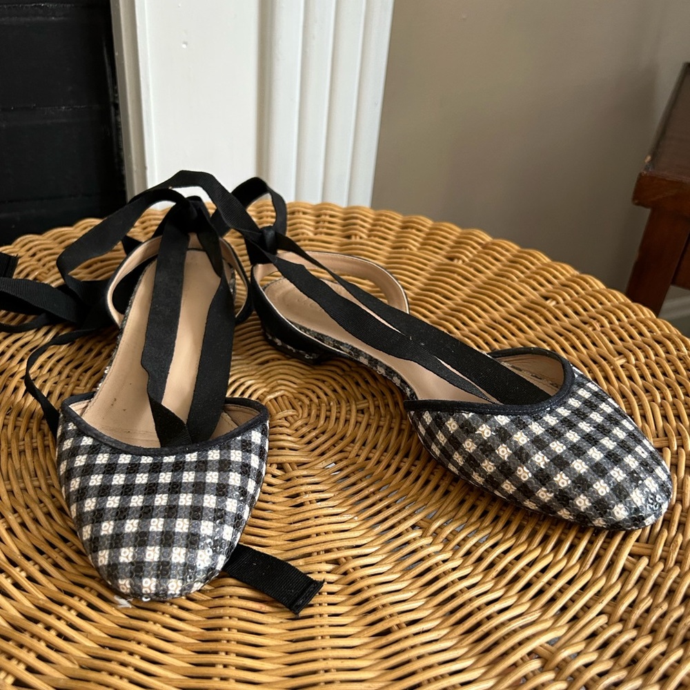 J.Crew sequin gingham ballet flat with laces